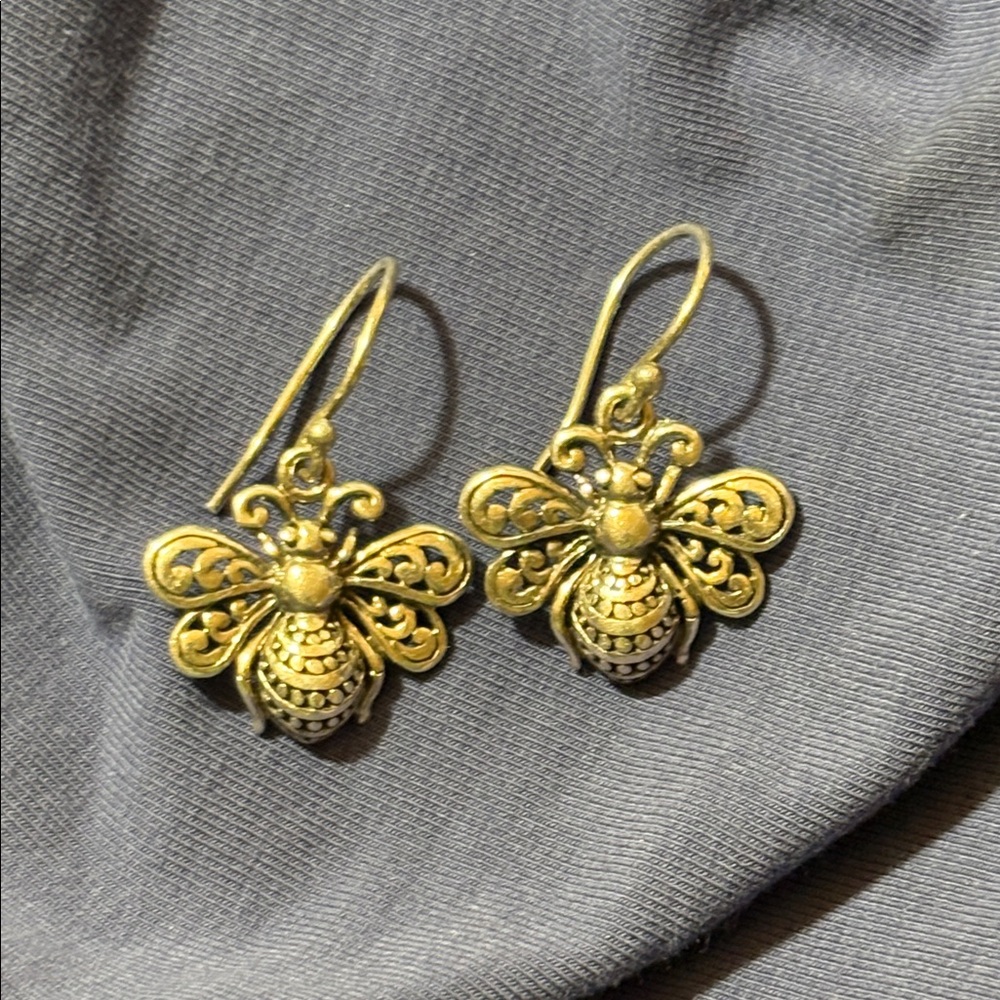 New925 Sterling Silver Filigree Bumblebee Drop Earrings